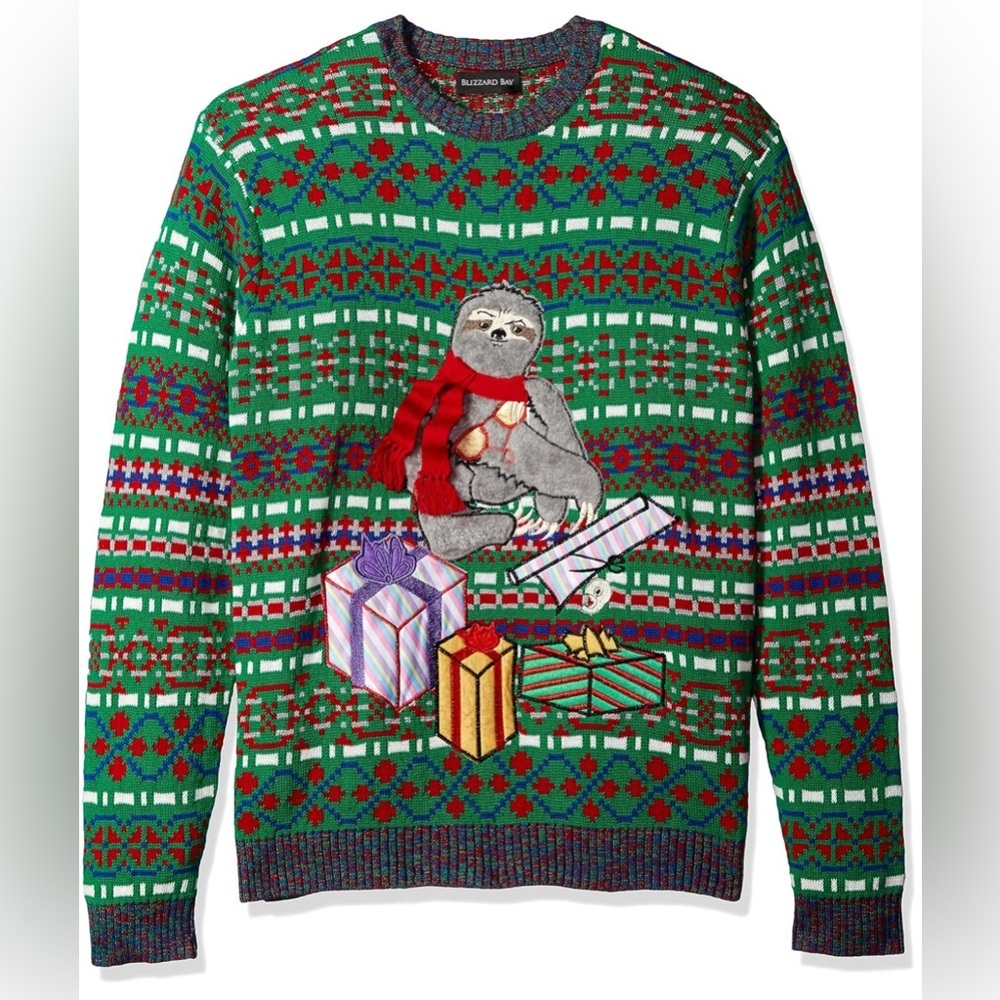Green Sloth ugly Christmas/Holiday Sweater. Crew neck.